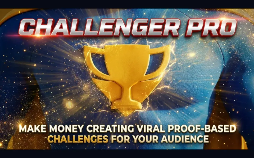 Challenger Pro promotional graphic with a gold trophy and a message about proof-based audience challenges