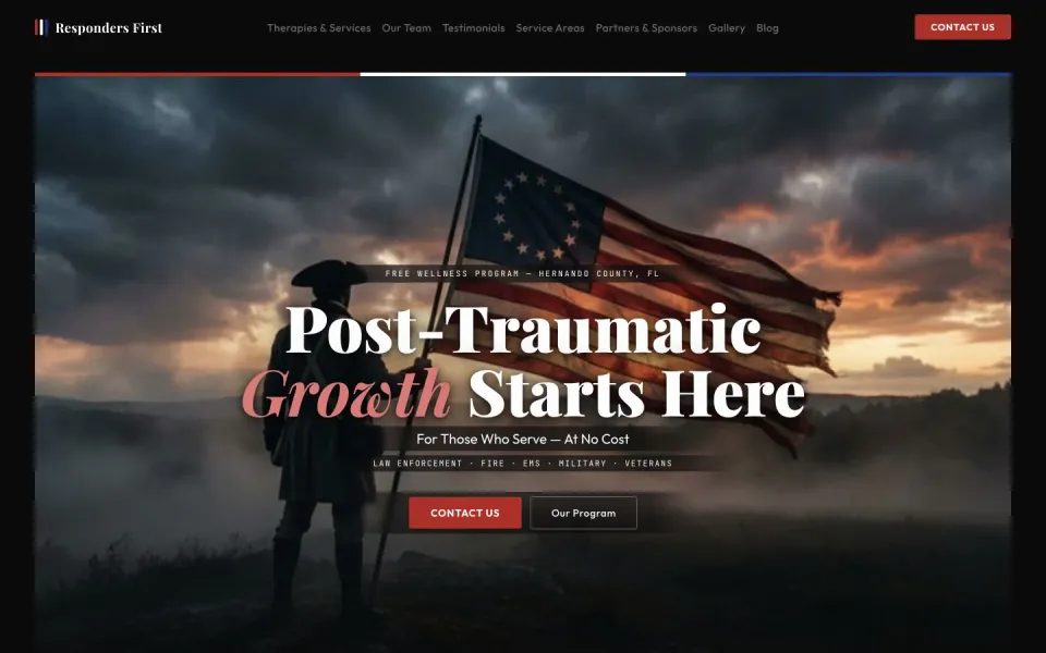 Responders First website homepage presenting its first-responder wellness mission and program