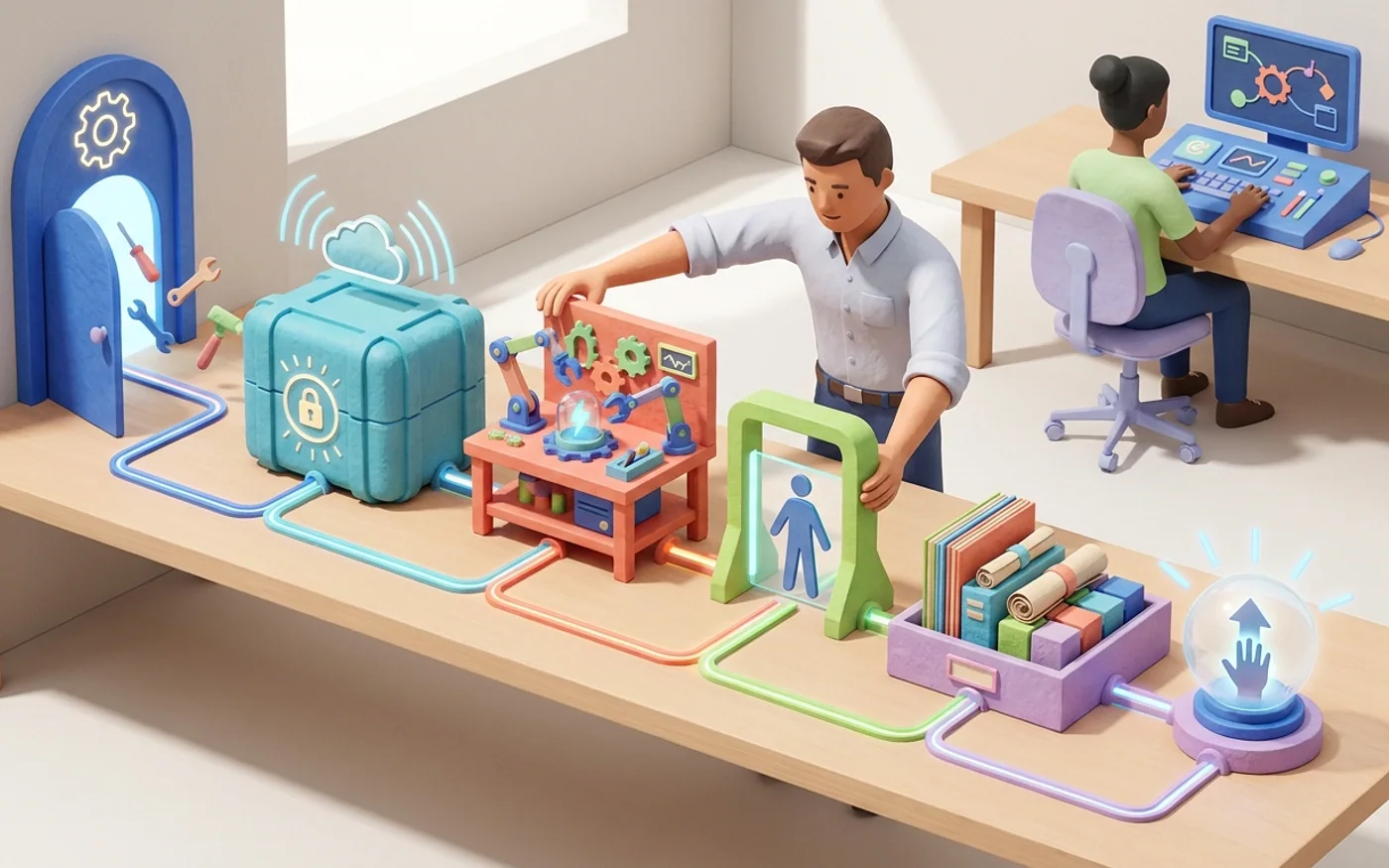 A visual one-page AI House Rules map connecting approved tools, data boundaries, permitted tasks, human review, records, and ownership