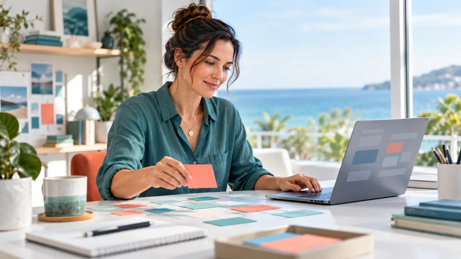 AI-generated editorial image of a business owner arranging a custom software project into one clear build plan